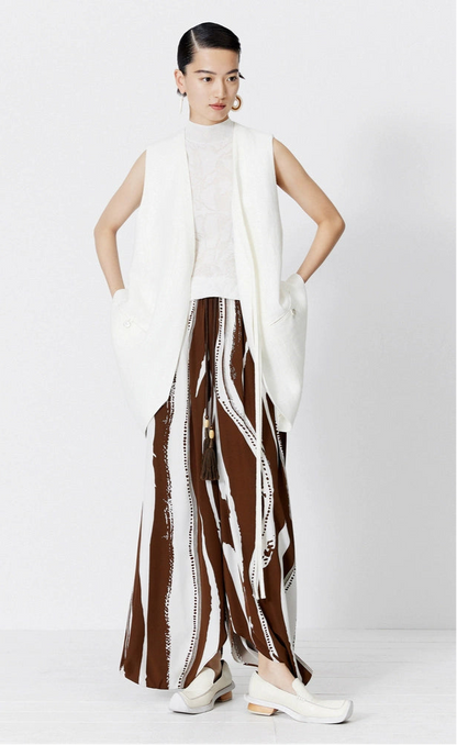 ZHUCHONGYUN summer white V-neck streamer linen vest vest-ZAWA.