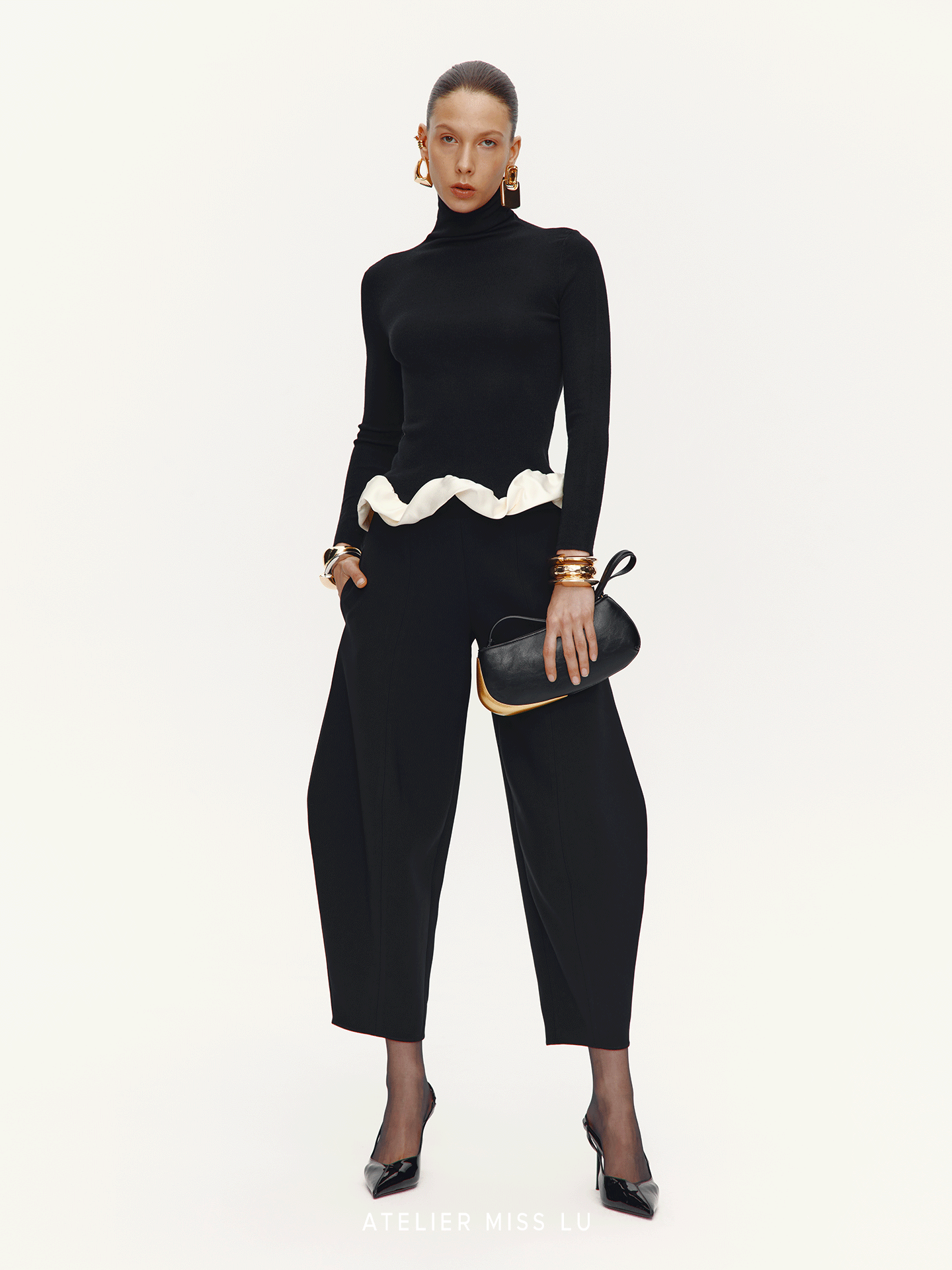 ATELIER MISS LU  Hem clouds surround turtleneck knit top - OLIVIA.