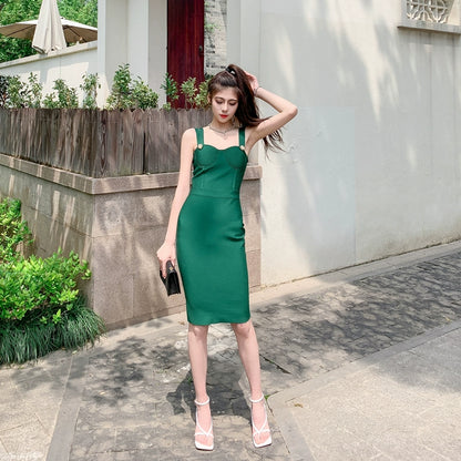 DOLLY Elegant V-Neck Sleeveless Tube Top Body Hug Midi Party Dress-KASIE