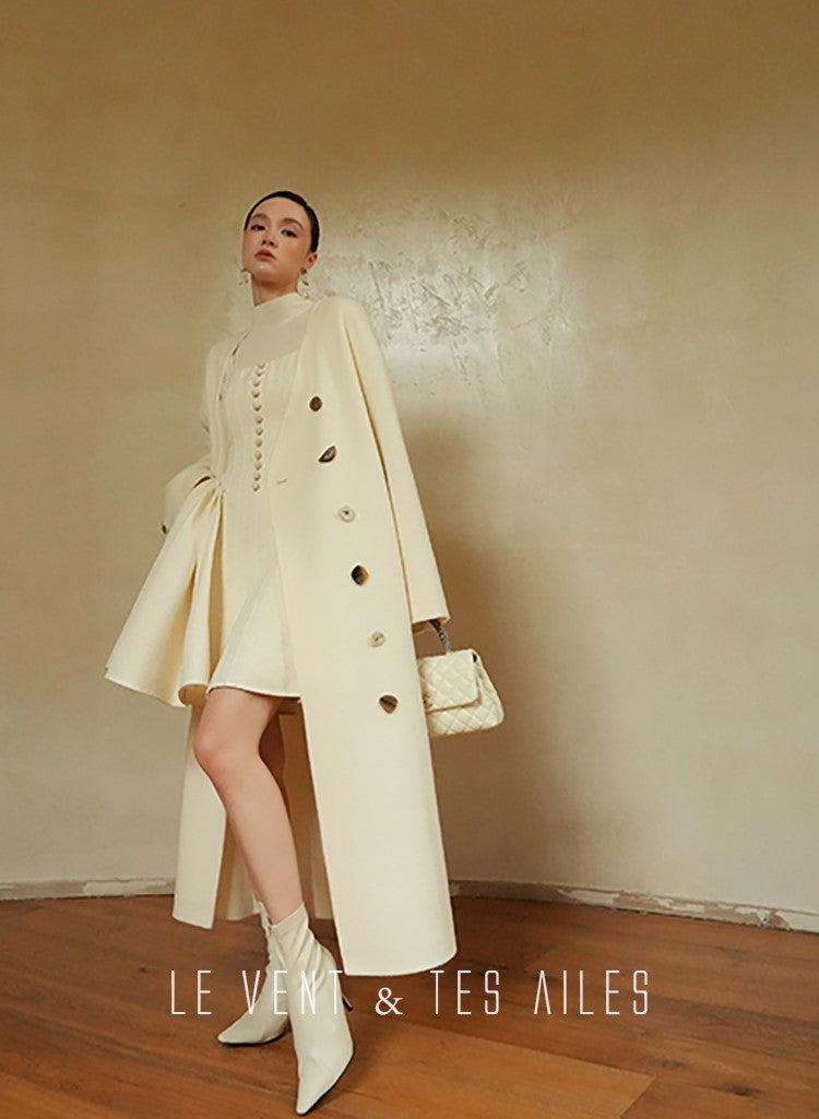 LE VENT&TES AILES Luxury winter camel hair tweed scarf jacket coat-ROSA.