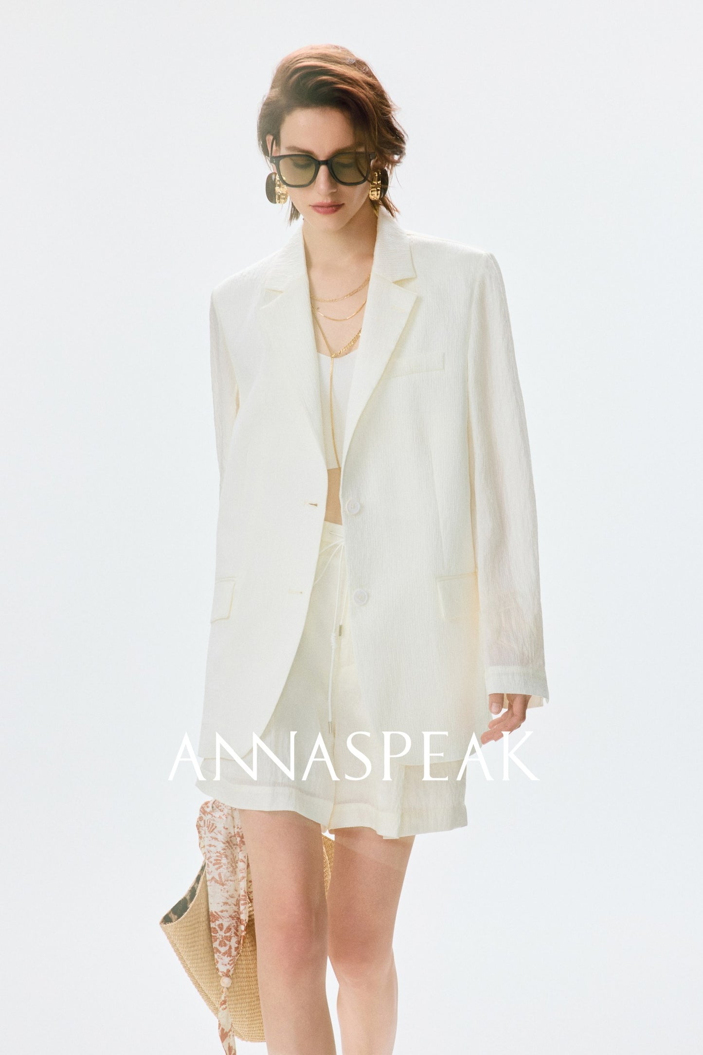 ANNASPEAK pearl gloss texture suit drawstring shorts-GRANS.