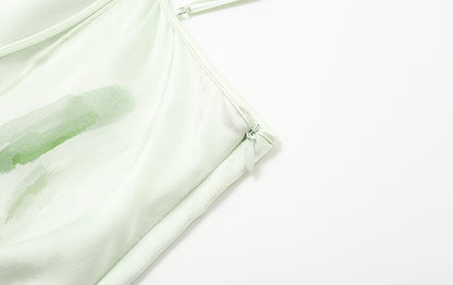 ZHUCHONGYUN flower draft lace-up mulberry silk suspender top-KAZUNARI.