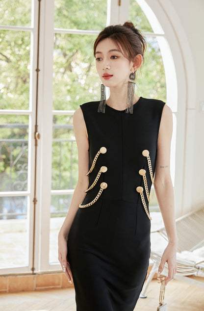 DOLLY Elegant Crew Neck Sleeveless Slim Fit Chain Short Formal Dinner Dress-JOANA