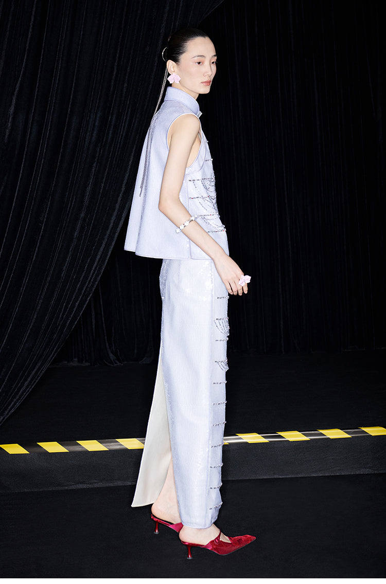 M essential Mackay designer catenary beaded stand-up collar vest - tempaa