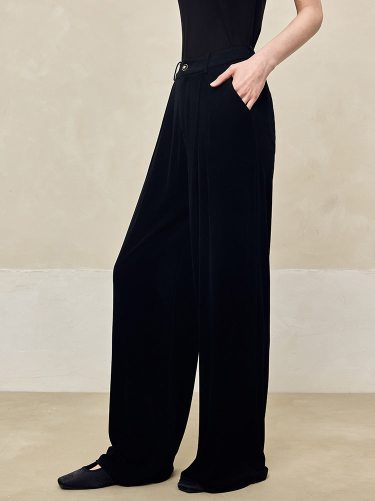 HECO 100% linen drape knitted casual wide-legged black white Pants Women - FINGER.