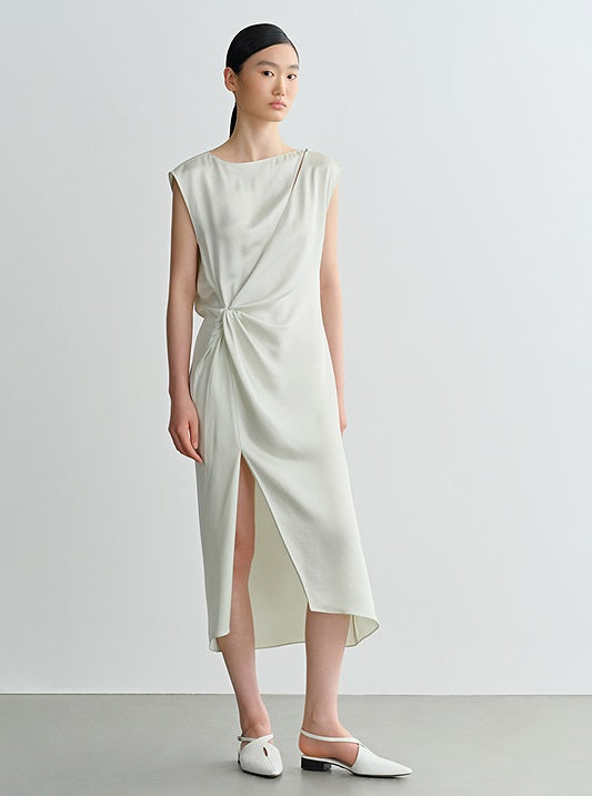 COMME MOI  slanted shoulder cut-out waist dress - ABBY.