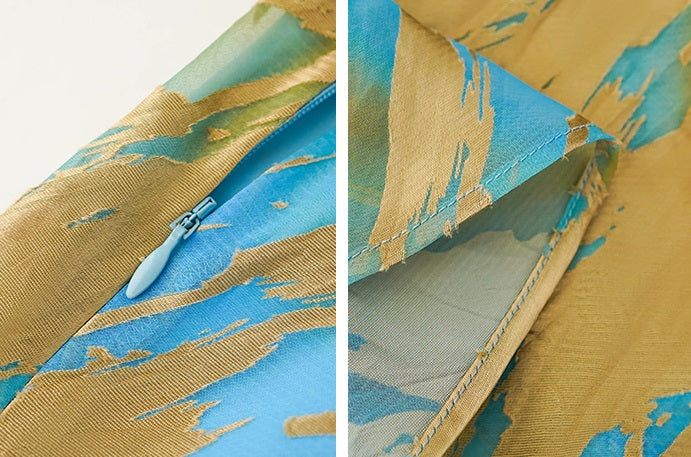 HECO Chinese style devored flower suspender dress - SKY.