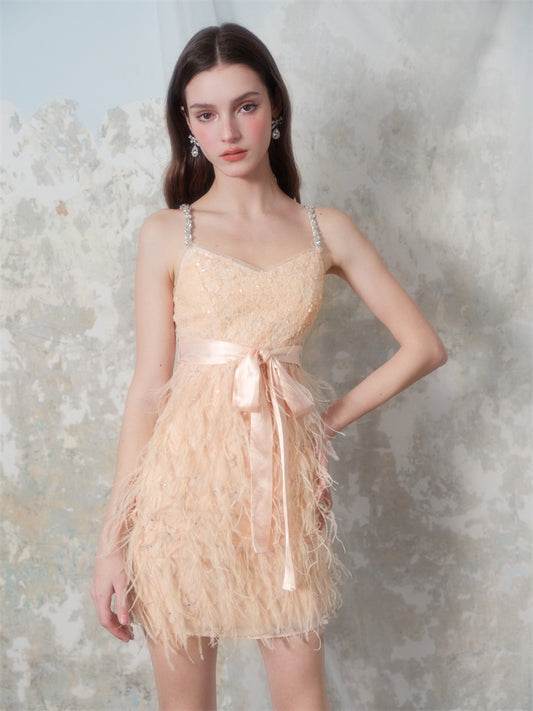 Wardrobes by Chen Luxury Orange Sleeveless Ribbon Short Dress-Jae