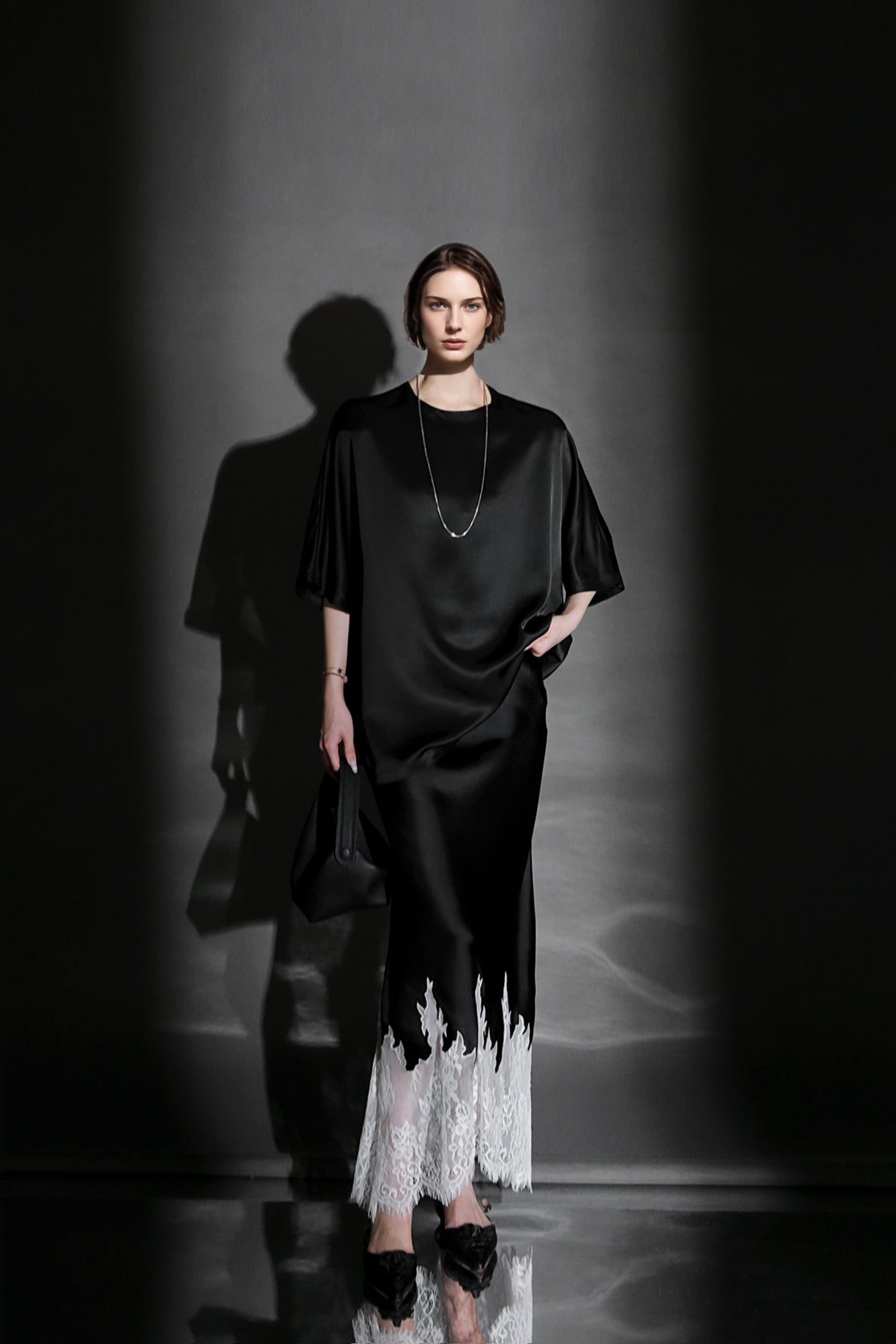 PIAOIN light luxury acetate satin glossy mid sleeve body shirt - CHARLOTTE