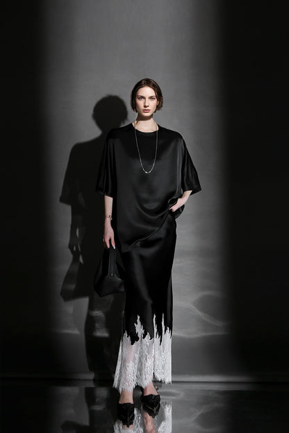 PIAOIN light luxury acetate satin glossy mid sleeve body shirt - CHARLOTTE