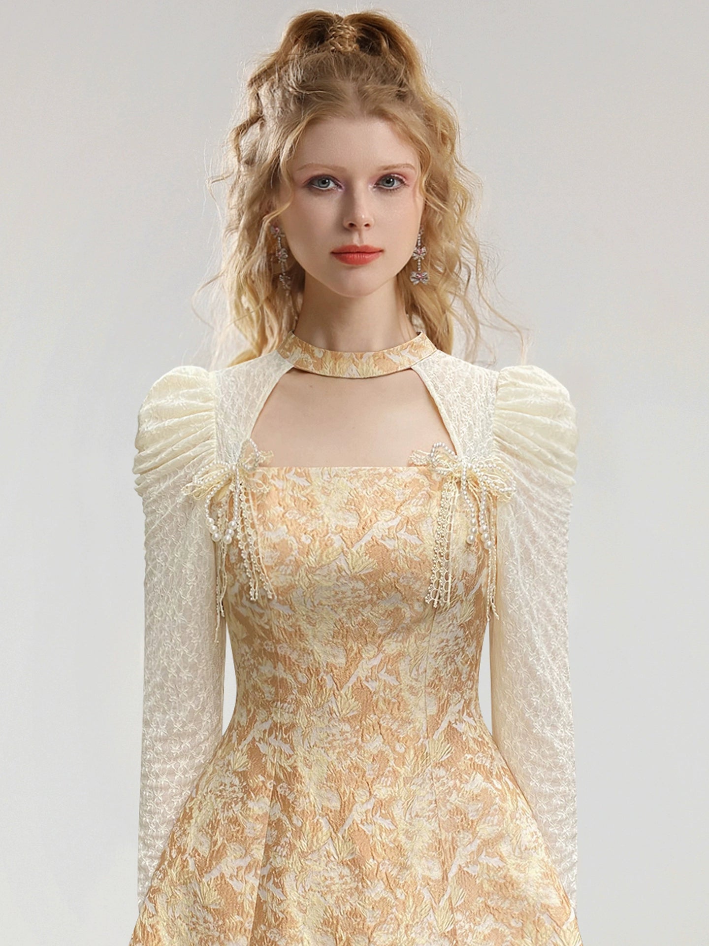 CHECOCRE Stubble new bow decoration waist long sleeve court style dress - WING.
