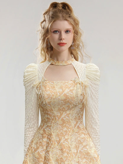 CHECOCRE Stubble new bow decoration waist long sleeve court style dress - WING.