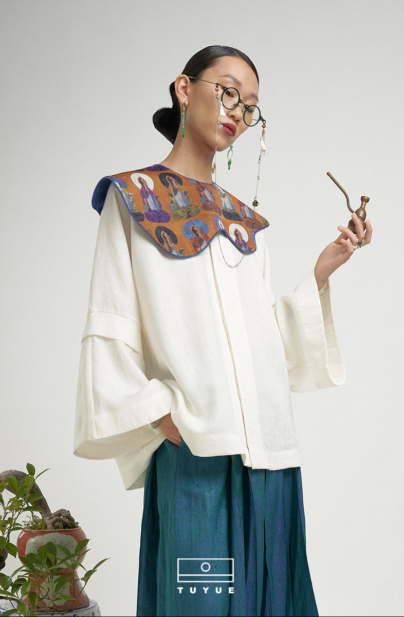 TUYUE one-piece cut round neck long sleeve Chinese coat shirt- ANDREW.
