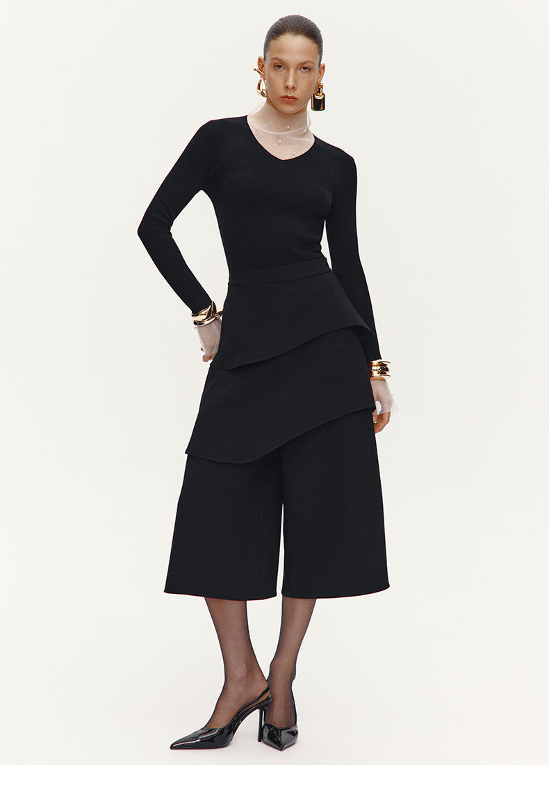 ATELIER MISS LU Multi-layered Cut Splicing Cropped Culottes - SERAPHIMS