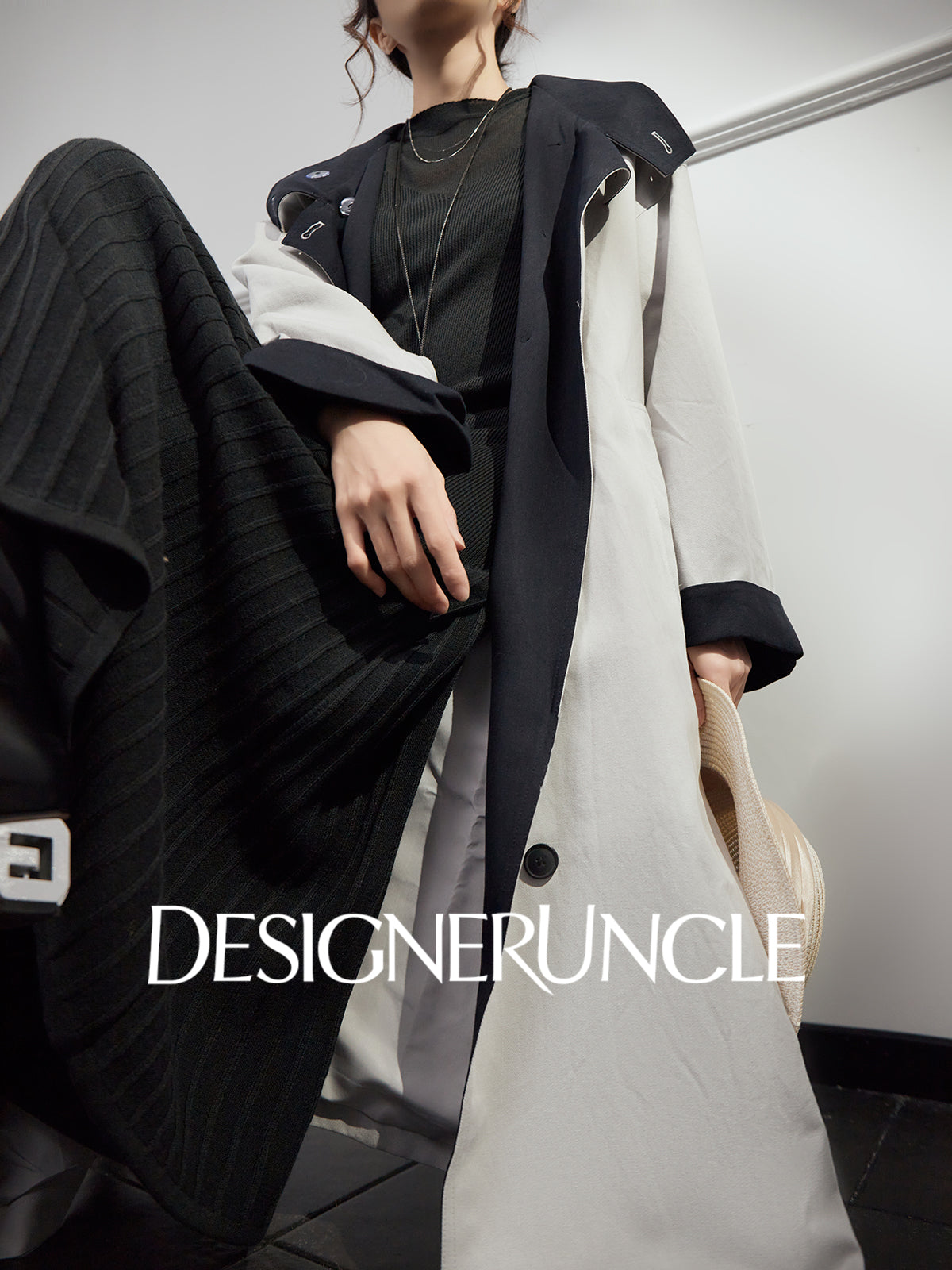 DGU "Ink World" gray long trench coat French loose high-end commuter jacket - Josephina.