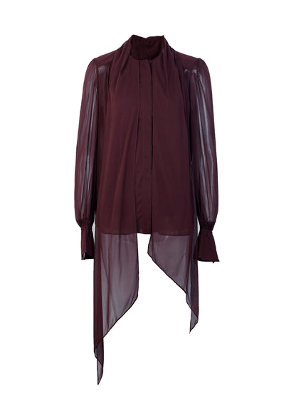 AUI burgundy streamer collar chiffon long-sleeved top -  Nabi