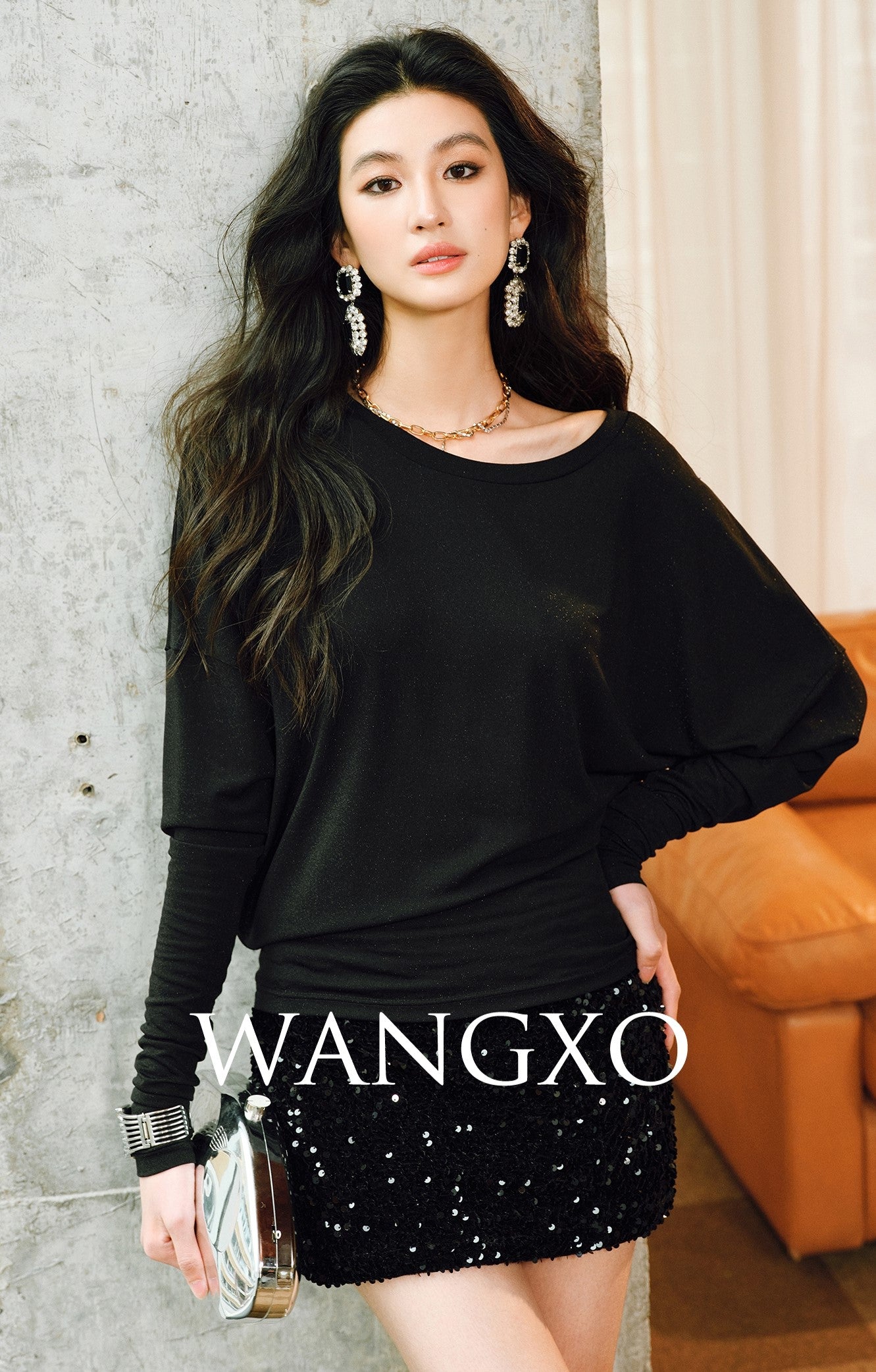 WANGXO | Filigree Knit Pleated Bat Sleeve Top -LUXA.