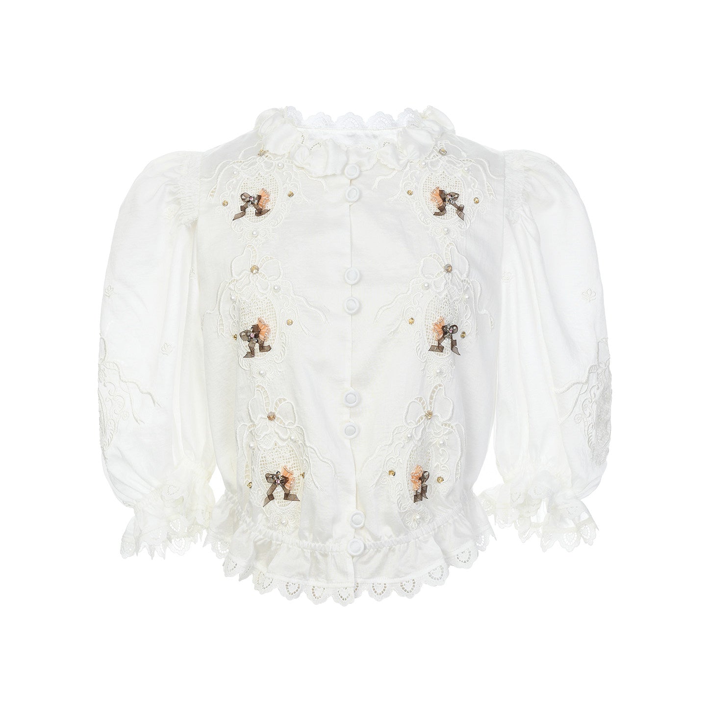 FAME rococo embroidered beaded short-sleeved temperament top - LIAM