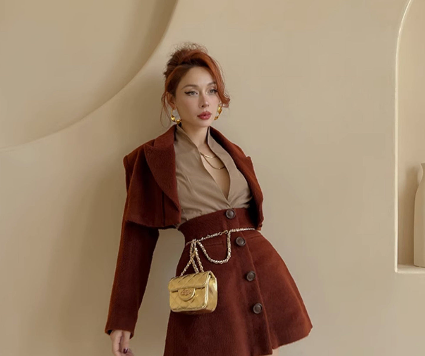Le palais vintage Merlard style tweed short jacket high-waisted A-line short skirt-LAIR.