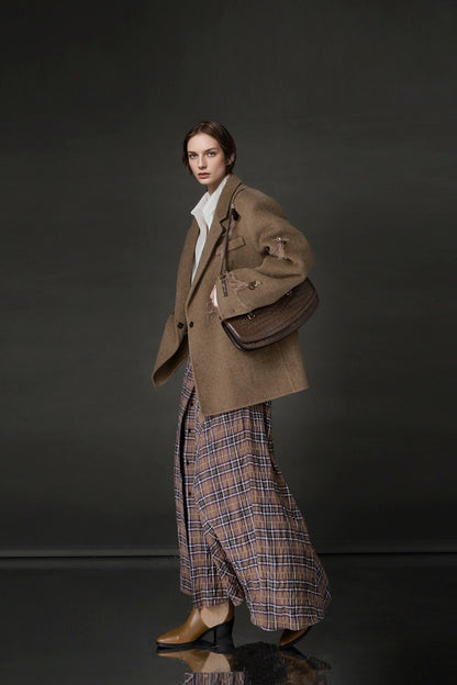 PIAOIN British Style Pattern Design A-Line Women's Fashionable Pleated Skirt -CHARLOTTE