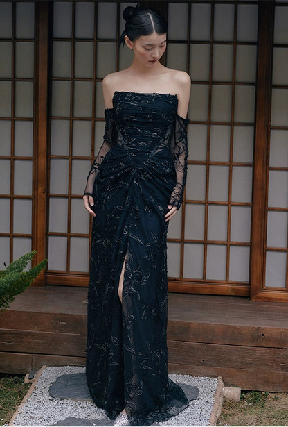 GOUDIN floral long bridal evening dress-NINA.