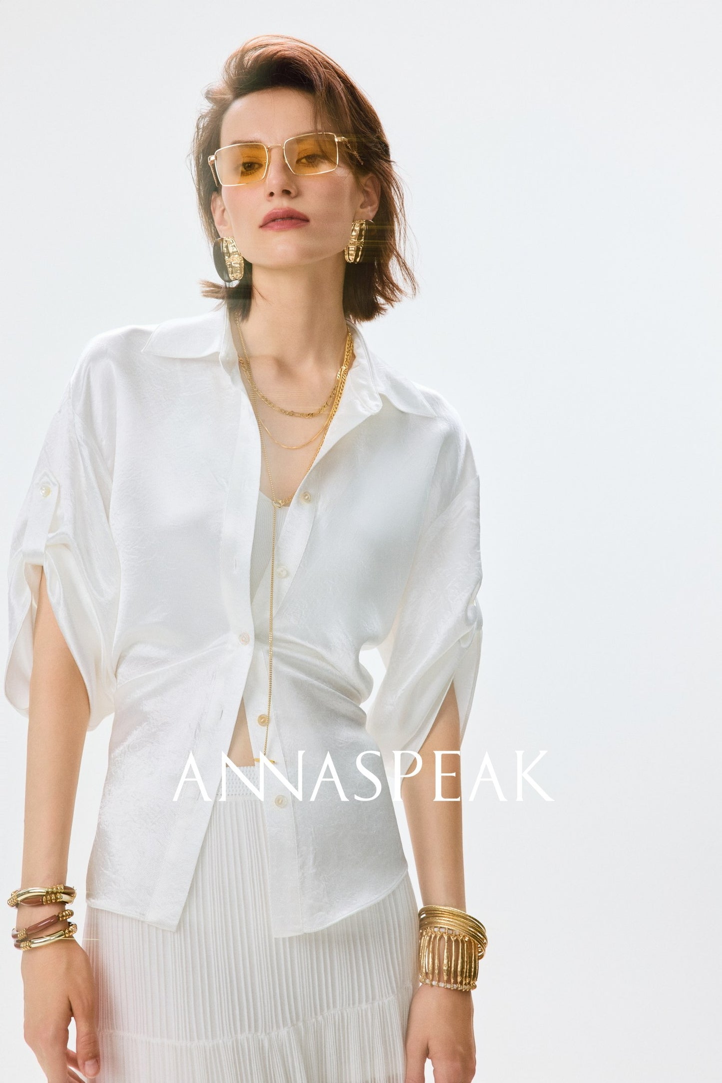 ANNASPEAK cut slightly wrinkled NAIA acetic acid slimming top mermaid skirt-NANA.