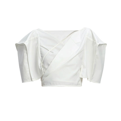 Tiny in three-dimensional square sleeve cross collar tie irregular shirt top women's short -CAM