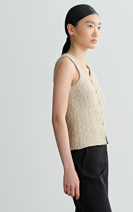 COMME MOI Lv Yan designer spring women's V-neck floral yarn knitted vest - EDEN.