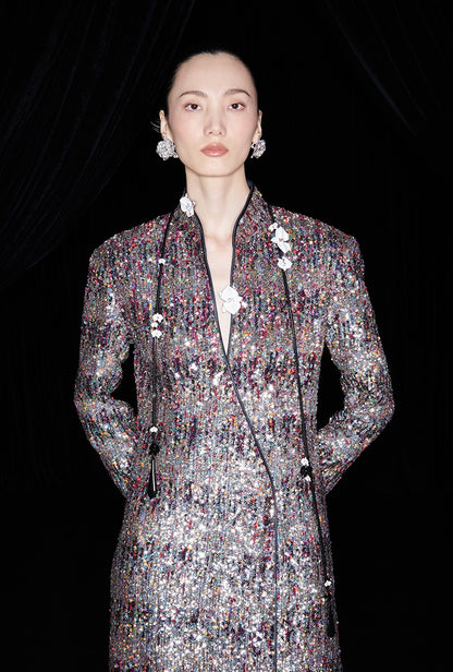 M essential Mackay designer Radiant Night Embroidered Slim Side Dress - TRIBE.