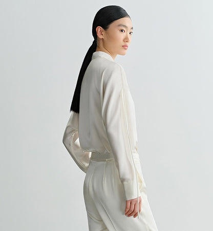 COMME MOI Lu Yan Designer New Women's Half Placket Strip Top Satin Shirt - SAINTS .