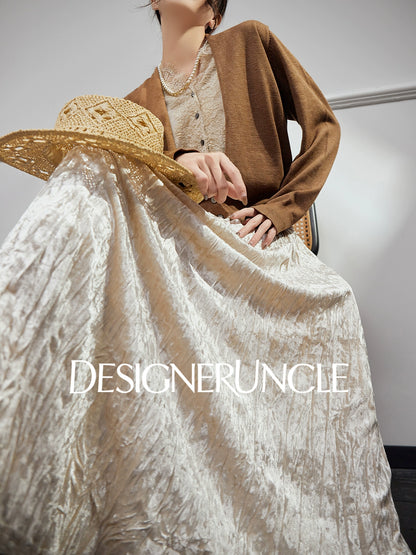 DGU |Caramel Knitted Sweater Silk Fashion Retro Design Light Luxury Niche Top - Josephina.