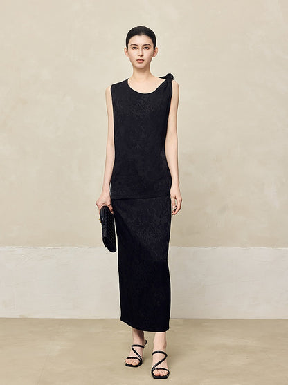 HECO Acetate Jacquard Rear Slit High Waist Slim Red Black White A-line Skirt Woman - KINGDOM.