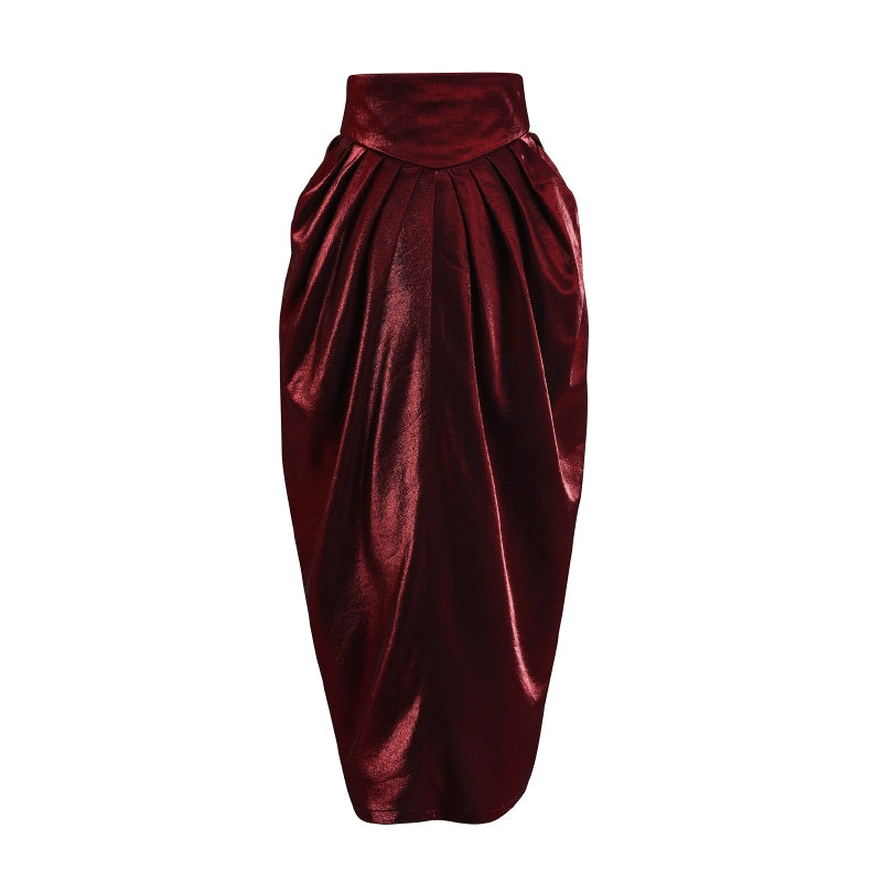 Le Palais Vintage  Red Fishbone Corset High Waisted Flower Bud Pencil Skirt-ALEC