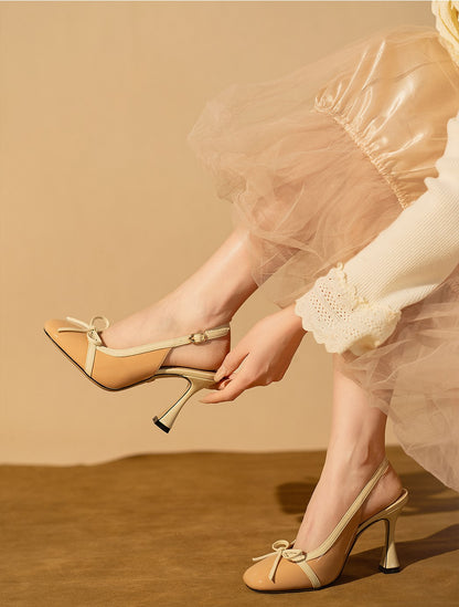 Lily Wei Nude Bow Toe Sandals Women's Glass Heels Small 313233-VIRGINIA