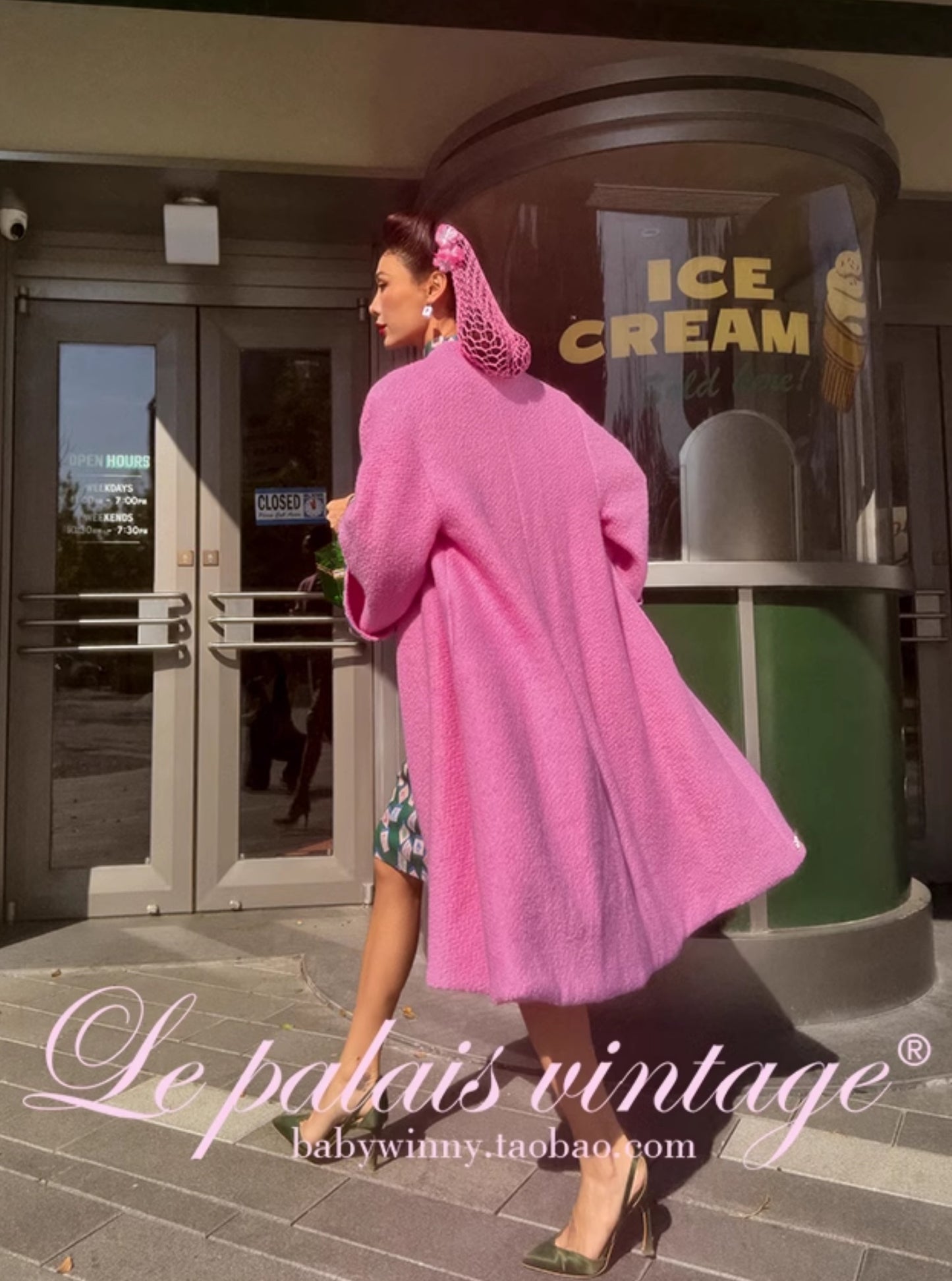 le palais vintage Hong Kong pink , green silhouette A-line jacket-SHEA.