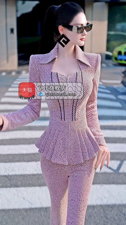 VJE OL Top High-Waisted Micro Flared Pants Two-Piece Set-DANA.