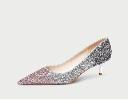 Pjjuu women's ballet flat  mid-heel kitten pointed toe wedding bridal pumps Shoes  - THRONE