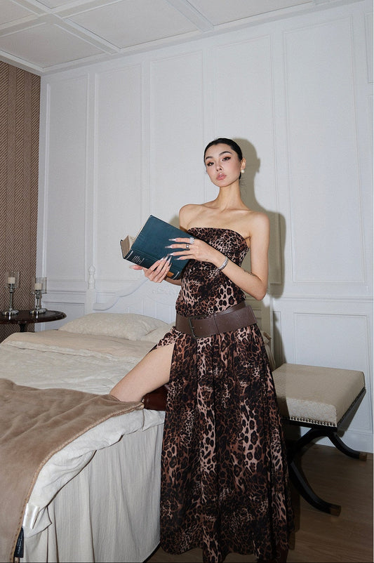 MEI SANGUAN leopard print sleeveless bandeau dress - ANDREW