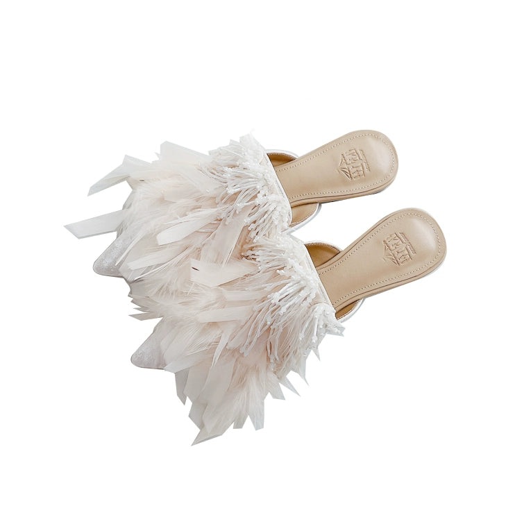 B-FEI White rhinestone feather slippers-ANDY.