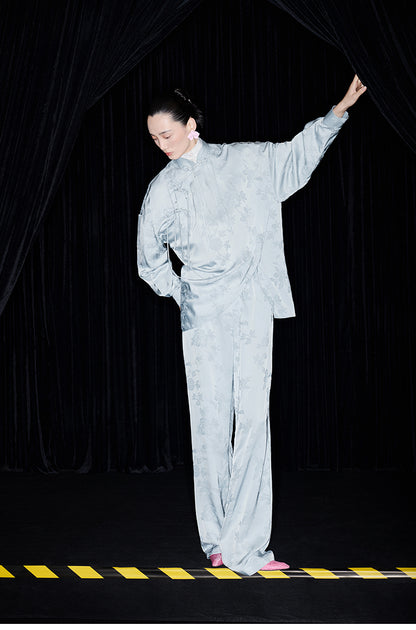 M essential Mackay designer pastel bue disc button placket shirt pant top set - sept.