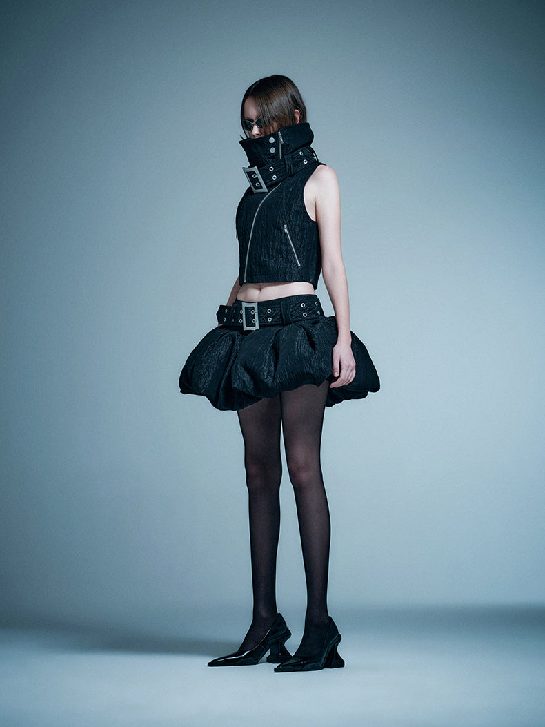 ANNAKIKI model functional stand-up collar buckle vest-KELLY