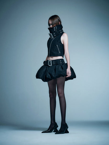 ANNAKIKI model functional stand-up collar buckle vest-KELLY