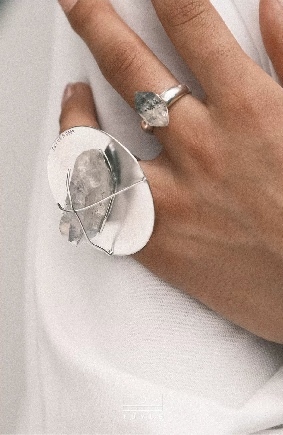 TUYUE silver gold plating shining crystal rotating ring - DAMON