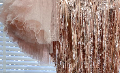 DOLLY Luxury Retro Puff Sleeve Glitter Tassel Tube Top Short Party Dress-LORENA