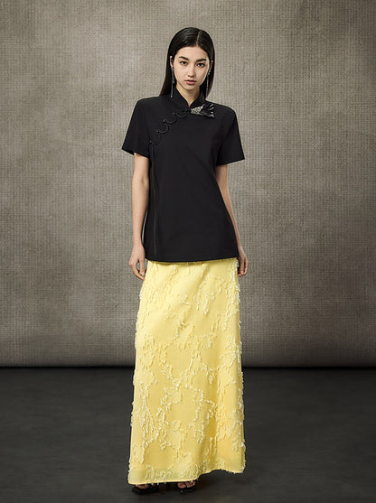 HECO Summer Handmade Orchid Winding Mandarin Neckline Short Sleeve Top - FLIGHT.