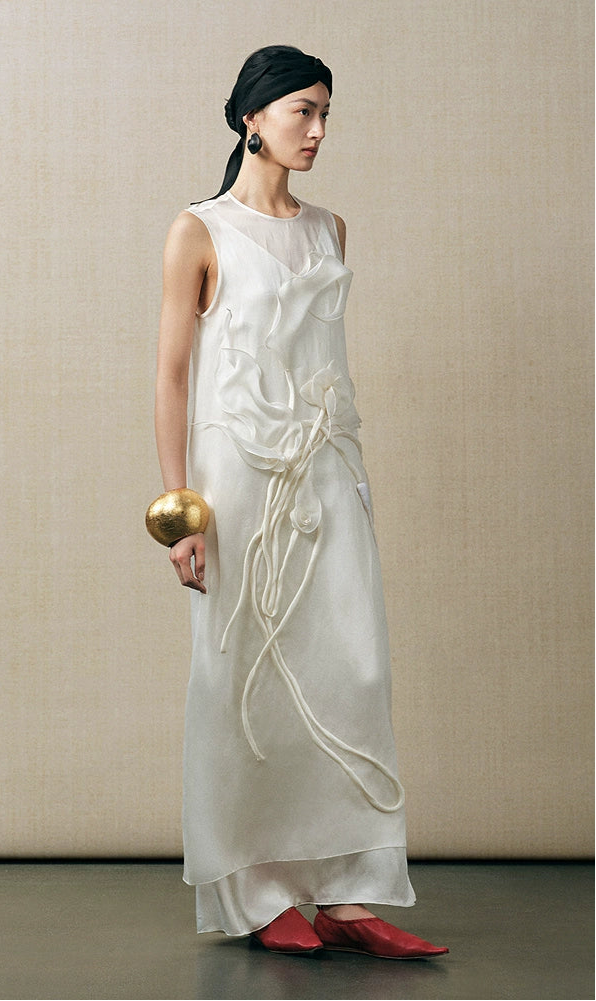 ZHUCHONGYUN white crewneck sleeveless satin dress-AIZEN.
