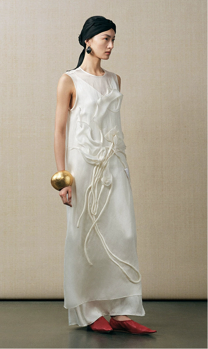 ZHUCHONGYUN white crewneck sleeveless satin dress-AIZEN.