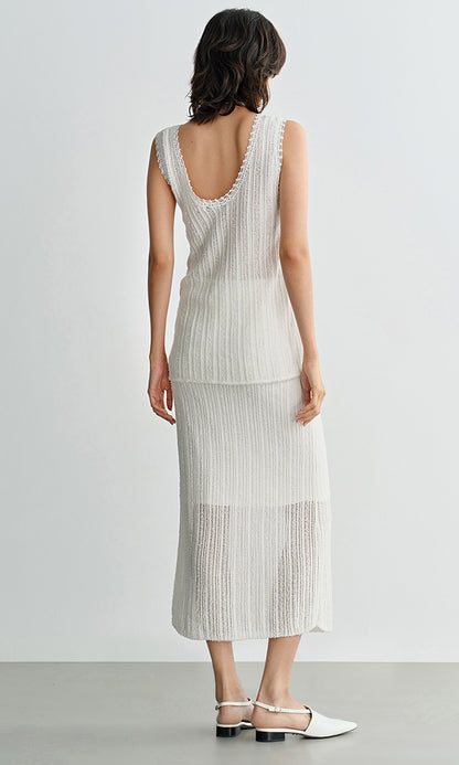 COMME MOI  women's cut-out raw edge knitted straight skirt - NAOMI.