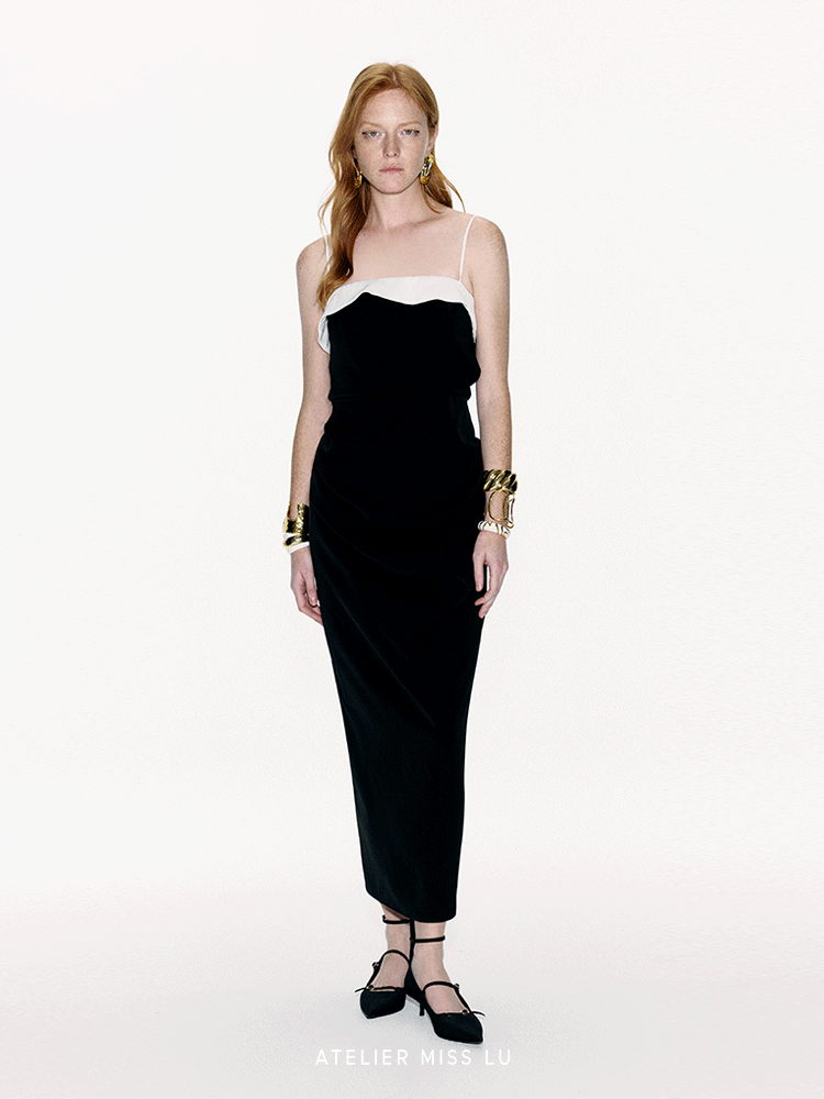 ATELIER MISS LU Spring And Summer Flow Cut Receiving Waist Slip Dress - VINTAGE.