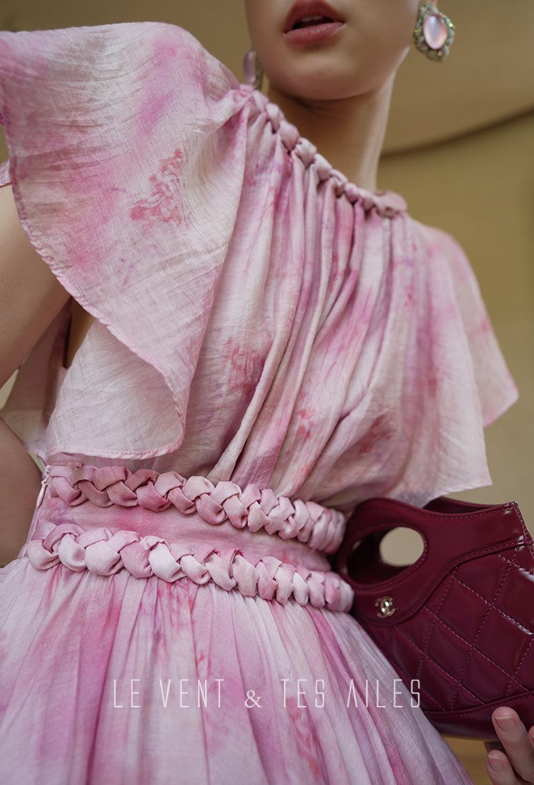 LE VENT&TES AILES Sakura Tencel Smudge Slip Skirt Loose Top Handmade-BECCA